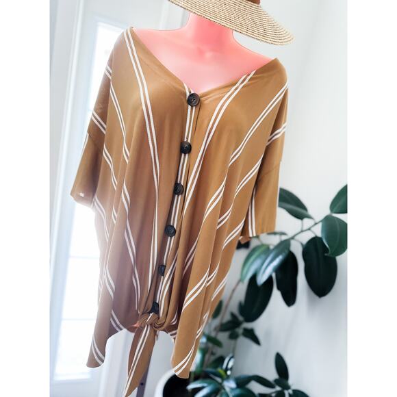 Golden Meadow Stroll Sun-Kissed Knotted Oversized button-front slouchy top - Picture 4 of 4